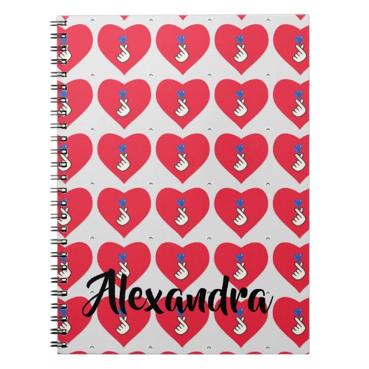 Korea Kpop Pattern Red Blue Hand Heart School Notitieboek (Voorkant)