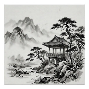 Korea Oost-Indische inkt Landschap Perfect Poster
