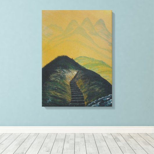 Koreaans Abstract trap voor droomgeel gebergte Canvas Afdruk (Insitu (Houten vloer))