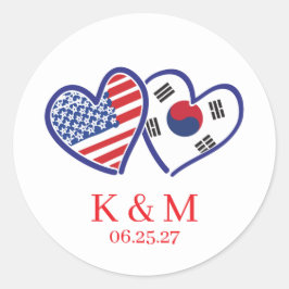 Koreaans-Amerikaanse hartenvlaggen Ronde Sticker