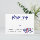 Koreaans-Amerikaanse hartenvlaggen RSVP Kaartje (Staand voorkant)