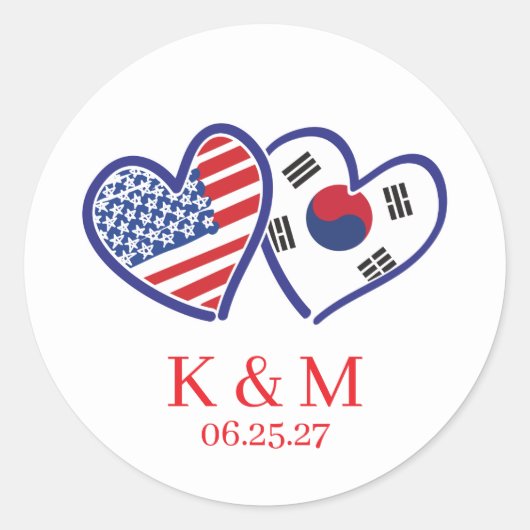 Koreaans-Amerikaanse Hartvlaggen Ronde Sticker (Voorkant)