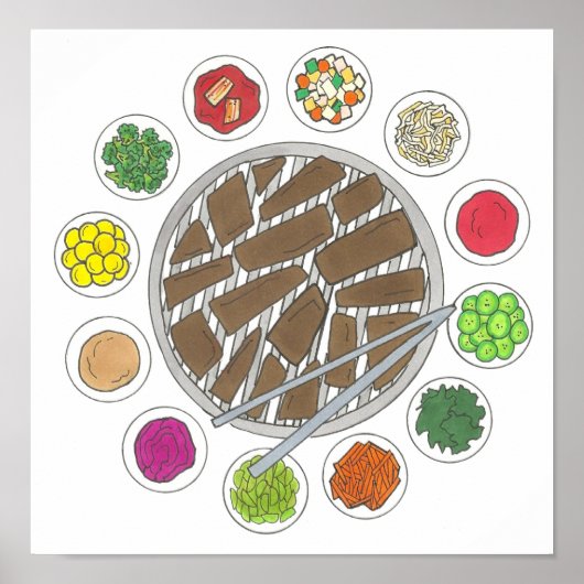 Koreaans BBQ Barbecue Roast Bulgogi Banchan Food Poster (Voorkant)