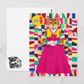 Koreaans Hanbok Cat Briefkaart (Voorkant / Achterkant)