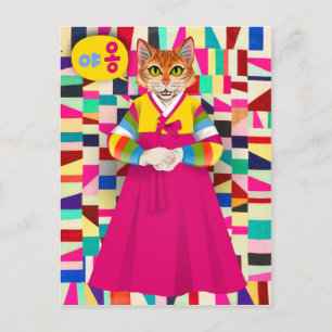 Koreaans Hanbok Cat Briefkaart