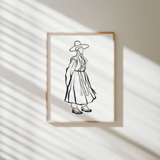 Koreaans Hanbok Man met Gat Ink Line Poster