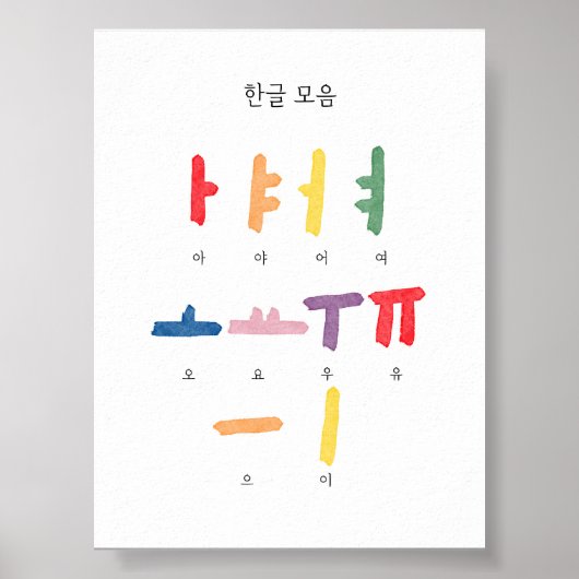Koreaans Hangul klinker Moeum poster (Voorkant)