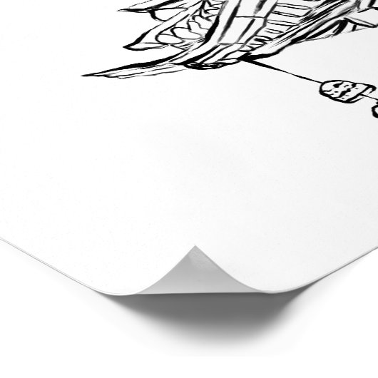 Koreaans Hanok Dak met Wind Chime Ink Poster (Hoek)