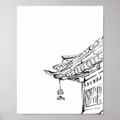 Koreaans Hanok Dak met Wind Chime Ink Poster (Voorkant)