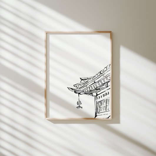Koreaans Hanok Dak met Wind Chime Ink Poster