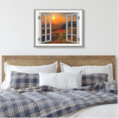 Koreaans herfst Sunset Temple Faux Uitzicht Canvas Afdruk (Insitu (Slaapkamer))