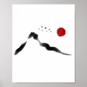 Koreaans Inktberglandschap met Red Sun Poster (Voorkant)