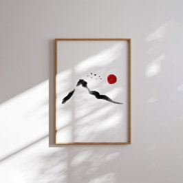 Koreaans Inktberglandschap met Red Sun Poster