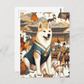  Koreaans Jindo Dog Naadloze Illustratie Briefkaart (Voorkant / Achterkant)