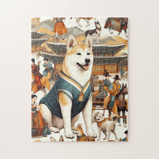  Koreaans Jindo Dog Naadloze Illustratie Legpuzzel (Verticaal)