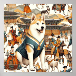  Koreaans Jindo Dog Naadloze Illustratie Poster