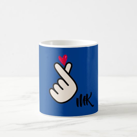 Koreaans K-pop Hand Heart Blue Monogram Koffiemok (Center)
