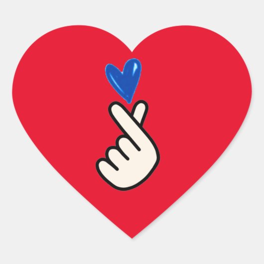 Koreaans K-pop Hand Heart Blue Red Hart Sticker (Voorkant)
