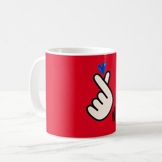 Koreaans K-pop Hand Heart Blue Red Monogram Koffiemok (Voorkant links)