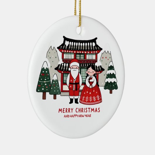 Koreaans kerstfeest en gelukkig nieuwjaar keramisch ornament (Rechts)