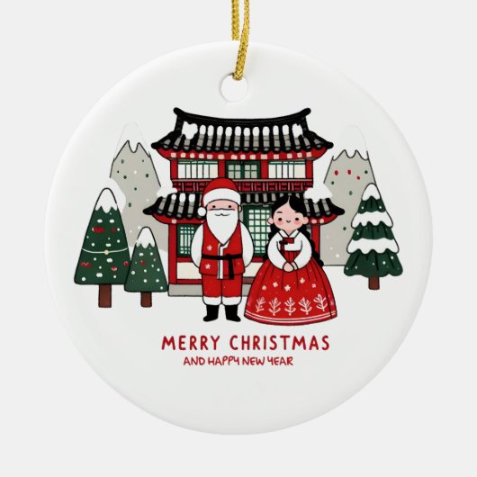 Koreaans kerstfeest en gelukkig nieuwjaar keramisch ornament (Voorkant)