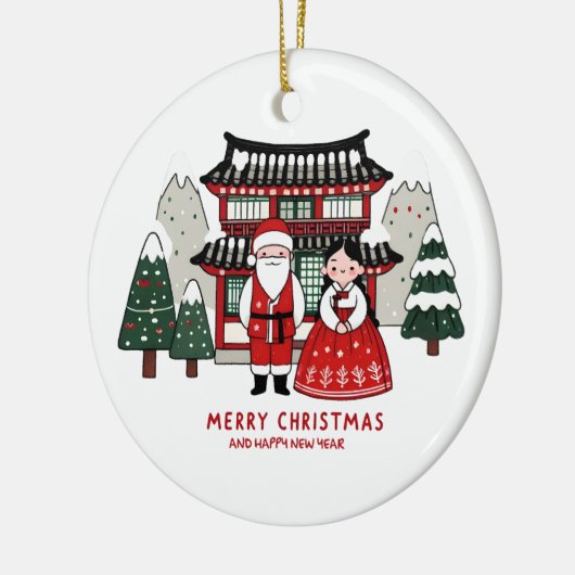 Koreaans kerstfeest en gelukkig nieuwjaar keramisch ornament (Links)