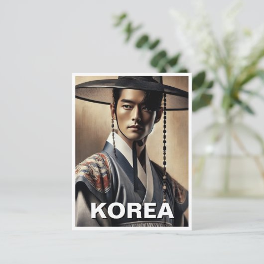 Koreaans Man Traditioneel Hanbok Briefkaart (Staand voorkant)