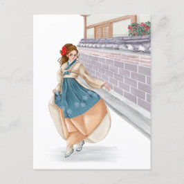 Koreaans meisje dragen hanbok post kaart