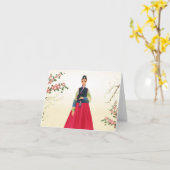 Koreaans meisje in hanbok kaart (Gele Bloem)