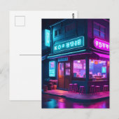 Koreaans Neon Koffiehuis LoFi Art Briefkaart (Voorkant / Achterkant)