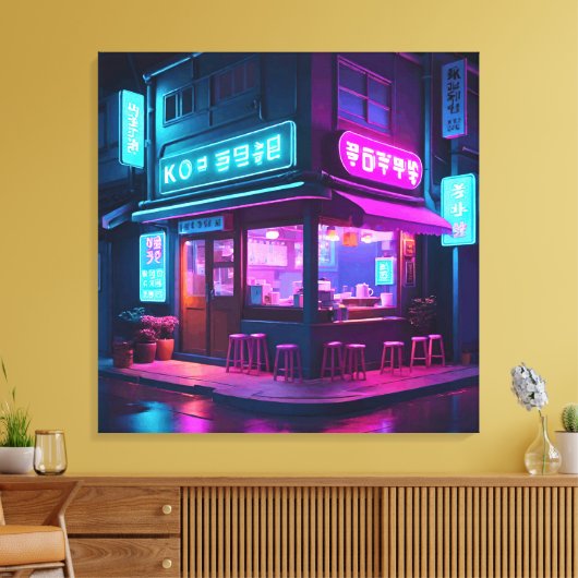 Koreaans Neon Koffiehuis LoFi Art Canvas Afdruk (Insitu (Woonkamer))