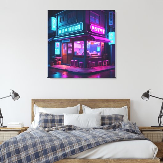 Koreaans Neon Koffiehuis LoFi Art Canvas Afdruk (Insitu (Slaapkamer))