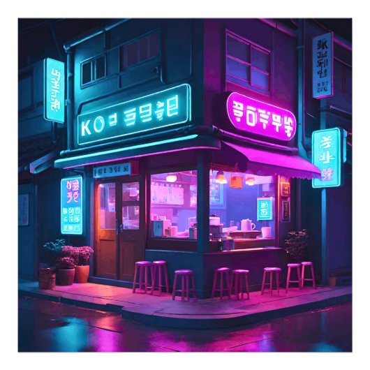 Koreaans Neon Koffiehuis LoFi Art Foto Afdruk (Voorkant)