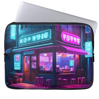 Koreaans Neon Koffiehuis LoFi Art Laptop Sleeve