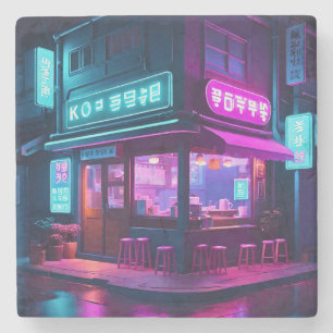 Koreaans Neon Koffiehuis LoFi Art Stenen Onderzetter