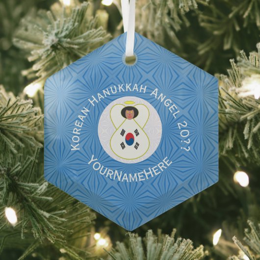 Koreaans (Zuid) Hanukkah Angel: naam Hexagon Glas Ornament (Insitu)