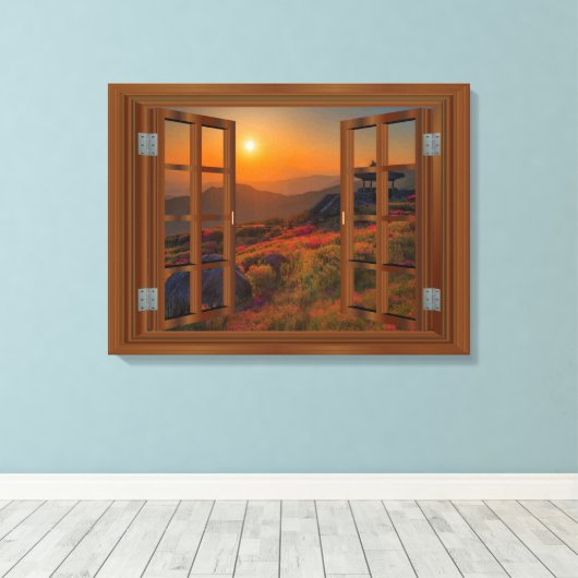 Koreaanse boeddhistische tempel faux raam Uitzicht Canvas Afdruk (Insitu (Houten vloer))