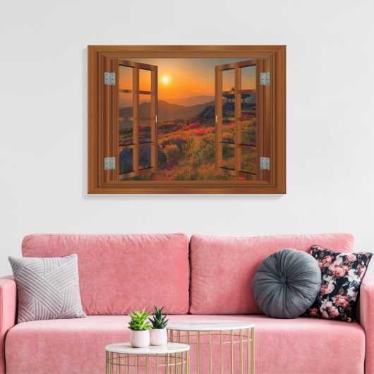 Koreaanse boeddhistische tempel faux raam Uitzicht Canvas Afdruk (Insitu (Woonkamer))