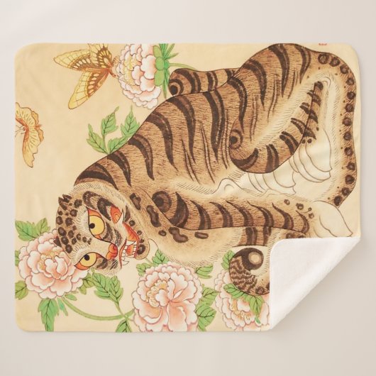 Koreaanse Gestreepte Tijger Minhwa Sherpa Deken (Voorkant (horizontaal))