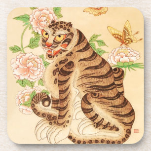 Koreaanse Gestreepte Tijger Vintage Minhwa Bier Onderzetter