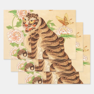 Koreaanse Gestreepte Tijger Vintage Minhwa Inpakpapier Vel