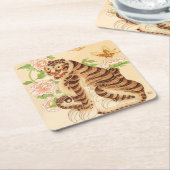 Koreaanse gestreepte tijger vintage Minhwa  Kartonnen Onderzetters (Schuin)