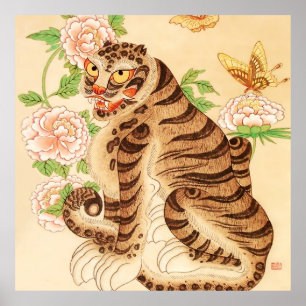 Koreaanse Gestreepte Tijger Vintage Minhwa Poster