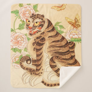 Koreaanse Gestreepte Tijger Vintage Minhwa Sherpa Deken