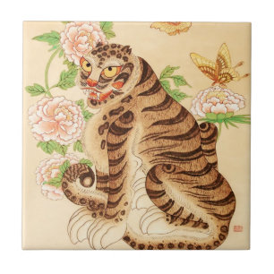 Koreaanse gestreepte tijger vintage Minhwa  Tegeltje