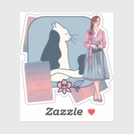 Koreaanse Hanbok-dame & Minimalistische Kat Sticker