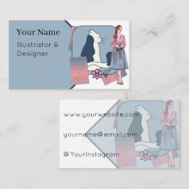 Koreaanse Hanbok-dame & Minimalistische Kat Visitekaartje