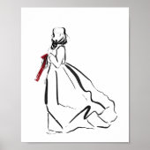 Koreaanse Hanbok vrouw met rode lint inkt Poster (Voorkant)