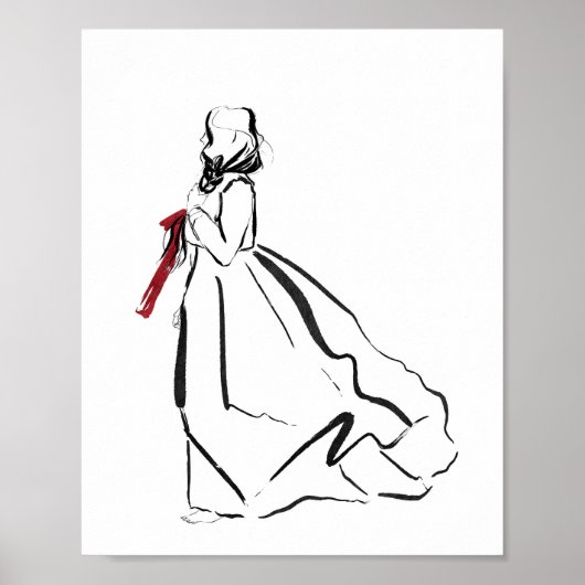 Koreaanse Hanbok vrouw met rode lint inkt Poster (Voorkant)
