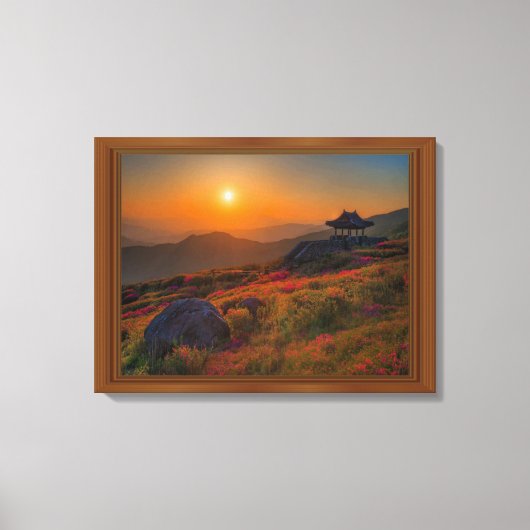 Koreaanse herfst Sunset Temple Wood Lijst Canvas Afdruk (Voorkant)